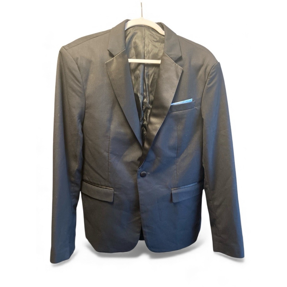 Mage Male Mens Black Slim Fit Tuxedo Blazer Satin Peak Lapel Formal‎ Jacket M